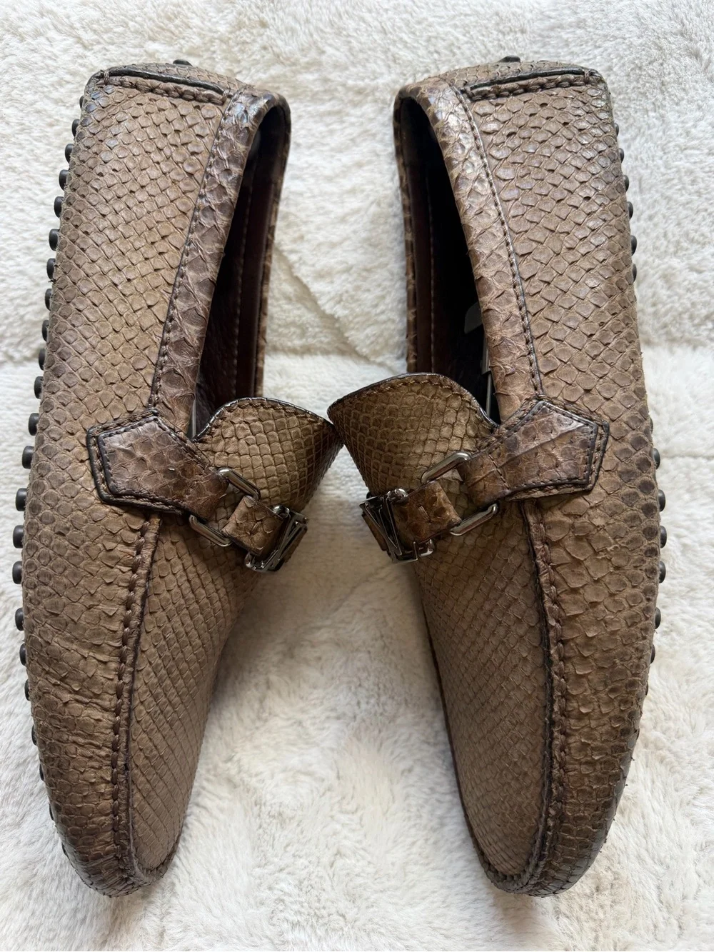 $1,995 Louis Vuitton Genuine Exotic Python Snake Skin Silver Buckle Loafers 8.5